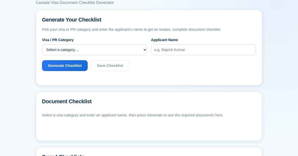 Canada Visa Document Checklist Generator